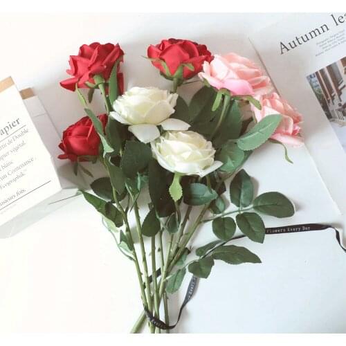 Pink White Silk roses Single branch silk Artificial flowers fake Flower For Home Party wedding decoration flores