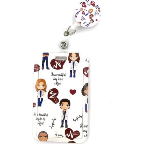 Greys Anatomy Doctor Nurse Cute Card Cover Clip Lanyard Retractable Student Nurse Badge Clip Cartoon ID Cards Badge Holder