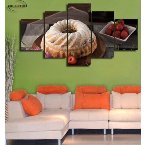 Sweet Cake Strawberry Unframed Painting 5 Panels Canvas HD Prints Pictures Living Room Home Decor Dessert Poster
