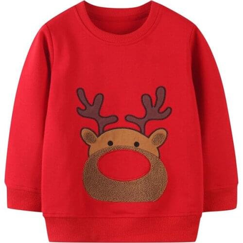 Jumping Meters Deer Appliqued Sweatshirt Children Pullover Boys Sweatshirts Kids Clothes Christmas Costume Baby Girls Hoodies
