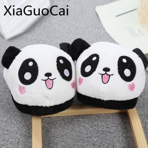Panda Style Fashion Women Cartoon Slippers Flat with Indoors Female Home Slippers Cotton Fabric Flcok Slippers
