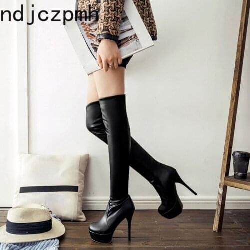 Warm Women Boots Autumn and Winter The New Fashion Over-the-Knee Thigh High Boots Sexy Thin Heels Plus Size 33-46 High 13.5cm