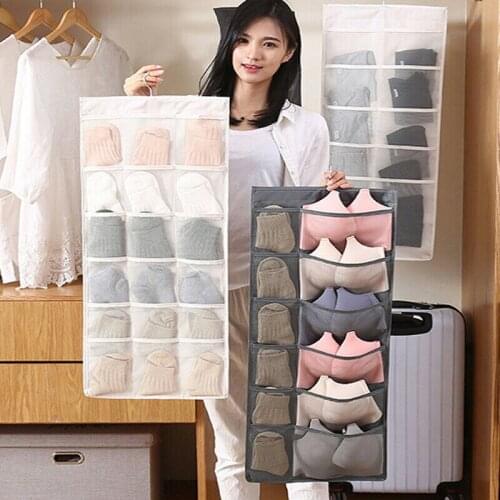 15/30 Pockets Double Sided Hanging Bag Socks Bra Underwear Rack Hanger Wall Wardrobe Hang Storage Organizer Bag
