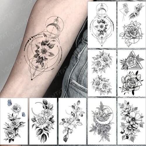 Waterproof Temporary Tattoo Sticker Arm Wrist Flower Line Simple Moon Star Trails Flash Tatoo Fake Tatto For Body Art Women Men