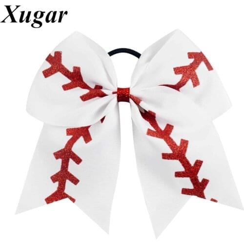 7" Baseball Glitter Printed Cheer Bow Boutique Handmade Hair Accessories For Lovely School Girls