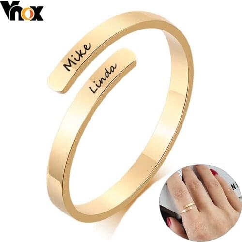 Vnox Personalized Engraved Names Rings for Women Size Adjustable Custom Stainless Steel Anniversary Gifts for Her Jewelry