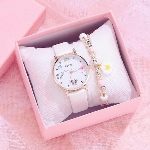 2021 NEW Casual Women Wrist Watch Bracelet Leather 2 Piece Set Ladies Clock Simple Dress Gfit Watch Women Montre Femme