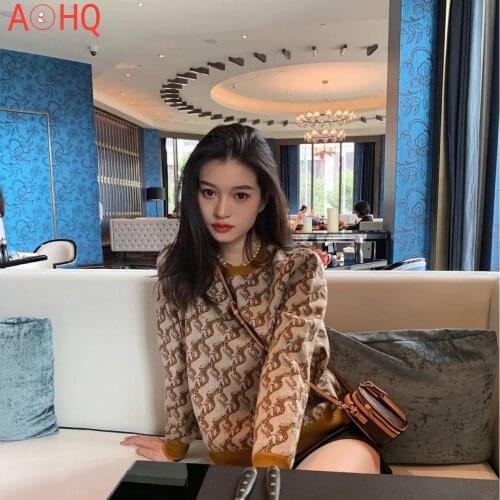 2021 Autumn Winter New Knitted Casual Loose Brand O-Neck Unicorn Sweater For Womens Tops 30603
