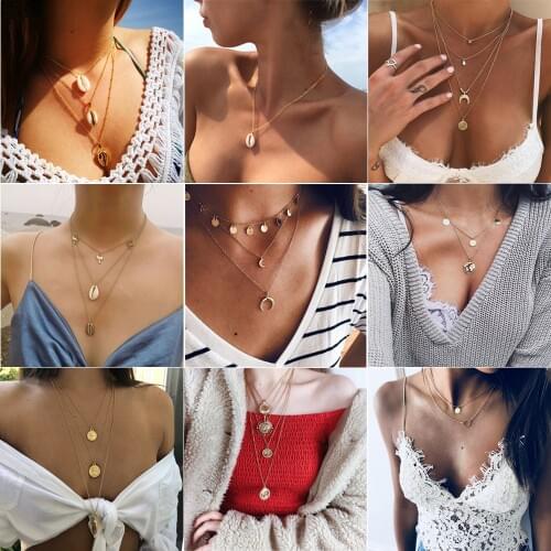 Boho Ocean Beach Cowrie Shell Necklace Multi Layered Pendant Necklace Women Choker Kolye Collares Summer Beach Jewelry Collier