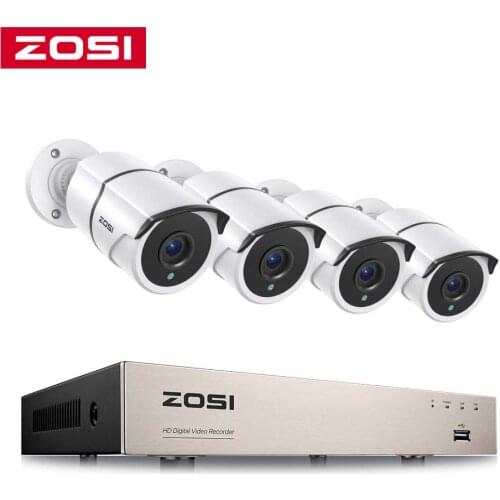 ZOSI 1080P Video Surveillance System 4CH CCTV Security Kit with 4X 2.0MP HD Outdoor Home Security Camera Super Night Vision