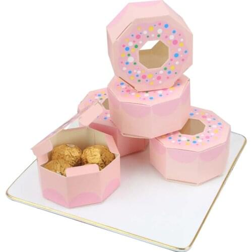 10pcs Doughnut Shape Candy Gift Box Chocolate Dragee Boxes Bonbonniere Wedding Baby Shower Birthday Party Wrapping Paper Bags