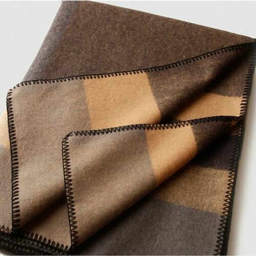 100% Wool Striped Jacquard Blanket Winter Thick Warm Blanket Fleece Plaid Super Warm Bed Sofa Soft Throw On