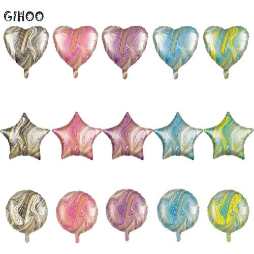 10pcs18 Inch Marble Aluminum Balloon Heart Shaped Round Star Helium Balloon Wedding Birthday Party Decoration Agate Marble Globs