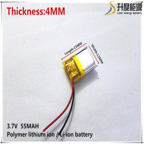 3.7V,55mAH,[401215] PLIB; polymer lithium ion / Li-ion battery for GPS,mp3,mp4,mp5,dvd,bluetooth,model toy