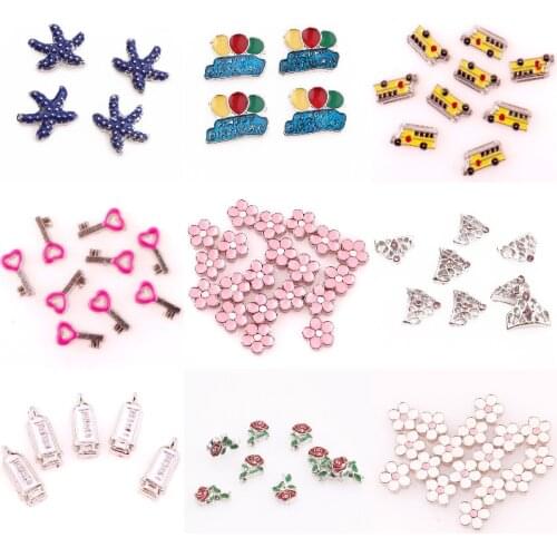 40Pcs/Lot Cute Daisy Rose Flowers Floating Charms Heart Shaped Key Starfish Car Pendant For Living Locket Necklaces Jewelry Diy