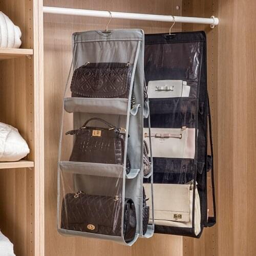 6 Pockets Handbag Organizer Hanging Dust-proof 3 Layers Folding Shelf Bag Wardrobe Closet Storage Bags Tote Clothes Organizer