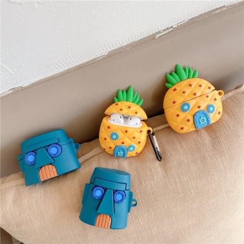 Cartoon Sponge Houses 3D Cute Silicone Earphone Case for Airpods 1 2 3 Pro Wireless Headphone Charging Box Cover for Airpod Case
