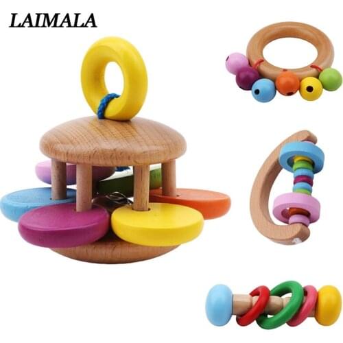 Baby Bell Wooden Toys Rattle Musical Educational Toys Instrument Rattles Handle Toys For Newborns Childen Kids Toy
