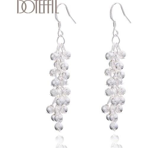 DOTEFFIL 925 Sterling Silver Frosted Grape Bead Earrings Fashion Woman Charm Earrings Wedding Jewelry