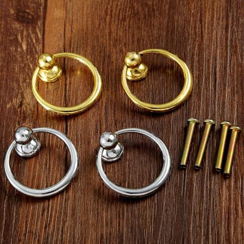 2pcs/set Ring Knobs Drawer Cabinet Handles Modern Fashion Door Pull Gold Silver Furniture hardware 37mm Single Hole Zinc Alloy