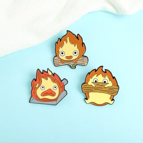 Fire Demon Cassifah Enamel Pins Moving Castle Custom Anime Brooch Lapel Badge Cartoon Jewelry Gift for Kids Friends Wholesale
