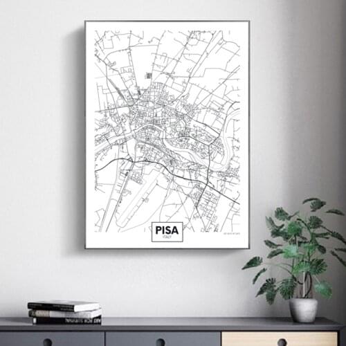 Famous City Map Italy Pisa Printed Canvas Painting Wall Art Pictures Black and White Posters and Prints Living Room Home Decor