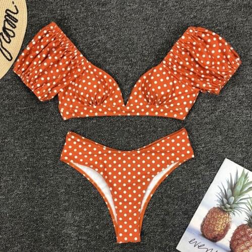 Sexy Dot Print Bikini Set Women Short Sleeve Push Up Bra Ruffled Swimwear 2020 Brazilian Thong Bathing Suit Swimsuit Biquini
