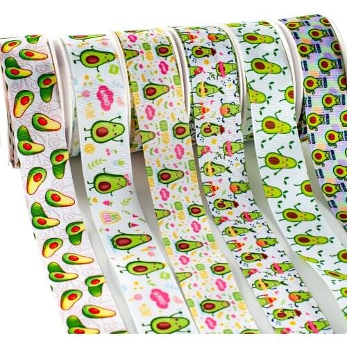 Summer Fruit Styles Printed Avocado Grosgrain Ribbon 5 Yards for DIY Hair Bow Bag Cloth Sewing