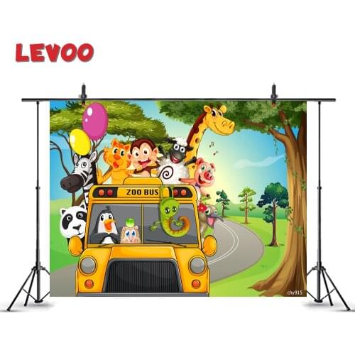 LEVOO Safari Forest Backdrop Zoo Bus Animals Newborn Baby Shower Photography Background Shoot Props Vinyl Photophone Photozone