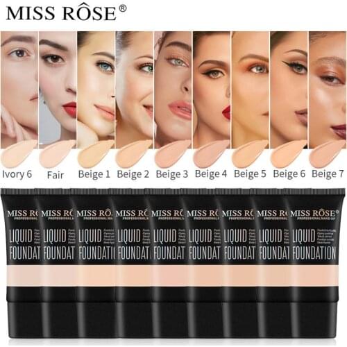 MISS ROSE Face Foundation Base Soft Matte Long Wear Oil Control Concealer Professional Liquid Foundation Lasting Cosmetic TSLM1