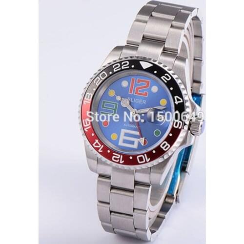 40mm BLIGER Wristwatches blue dial Ceramic Bezel sapphire automatic mens watch