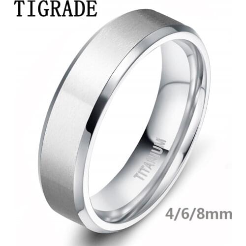 Tigrade 8/6/4mm Silver Color Mens Titanium Ring Brushed Man Wedding Band Engagement Rings Male Jewelry Couple anel feminino