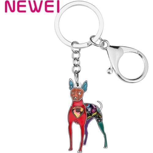 Newei Enamel Rhinestone Rat Terrier Dog Key Chain Standing Animal Key Rings Jewelry For Women Girls Teens Pet Lovers Accessories