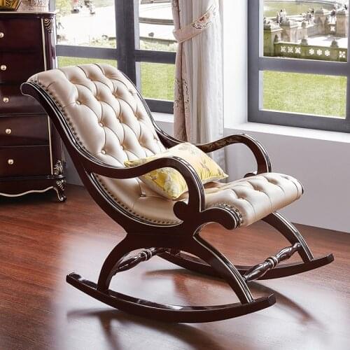 New baijiahui European rocking light luxury solid wood leisure small family balcony lazy reclining chair leather