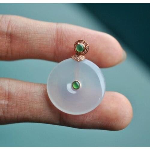 Original Design Natural Hotian Jade Pendant Ice-like Peace Buckle Rose Gold Pendant Inlaid Diamond Pendant Vintage Necklace
