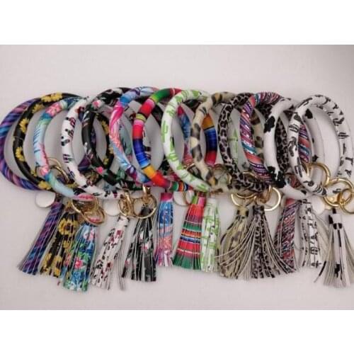 Sunflower Cactus Monogrammed Keychain Wholesale Personalized Enamel Disc Big O Wristlet Bracelet Tassel Keyring Gifts