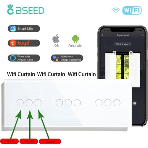 Bseed Wifi Touch Curtain Switch Triple Smart Roller Shutter Black White Golden Blinds Wireless Crystal Class Smart Life TUYA App