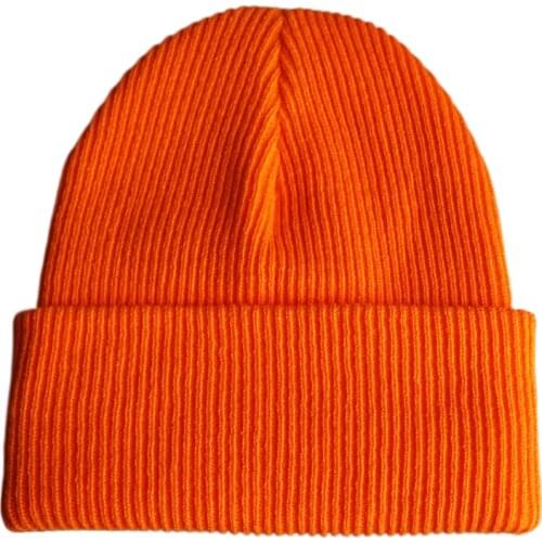 Plain Skull Cap Knit Hats Winter Warm Cuff Beanies for Men Women Orange Yellow Black Dark Green Beige