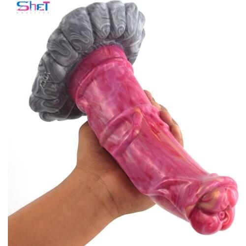 SHET New Animal Huge Dildo Gory Raw Meat Color Horse Penis G-Sport Orgasm Sex Toy for Women with Super Sucker Big Dick Sex Shop