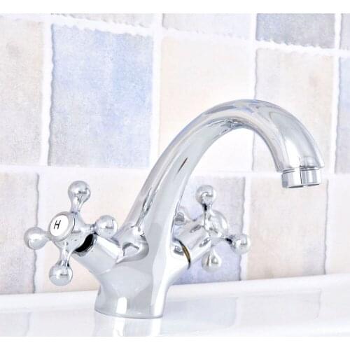 Bathroom Faucet Polished Chrome Double Cross Handles Bathroom Basin Faucets Deck Mount Bathbasin Vanity Mixer Taps Nsf633
