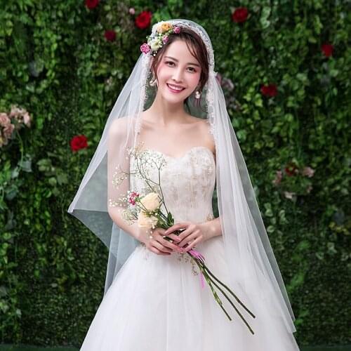 Jiayigong Princess Wedding Veils Wedding Accessories One Layer Lace Edge Bride Bridal Veil