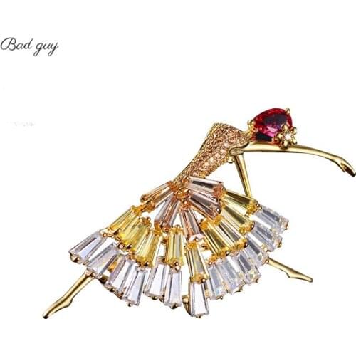 Bad Guy Dancing Girl Brooch Pink Zicon Pin for Womens Elegant Jewelry Clothes Scarf Buckle Garment Accessories Pins Gift