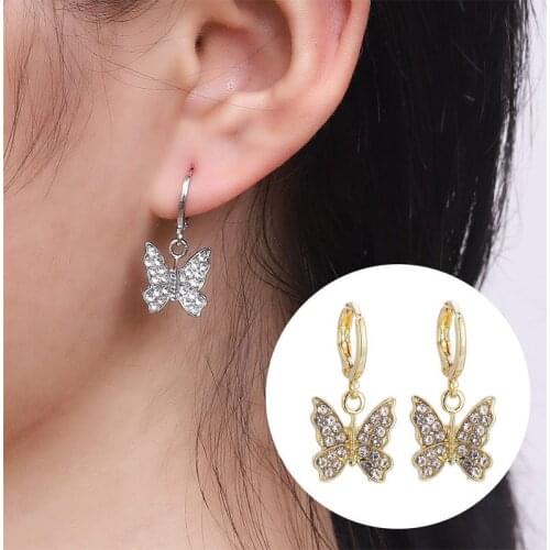 Women earrings New arrival 2020 butterfly jewelry Rhinestone minimalist jewelry cute earrings punk style drop Piercing earrings