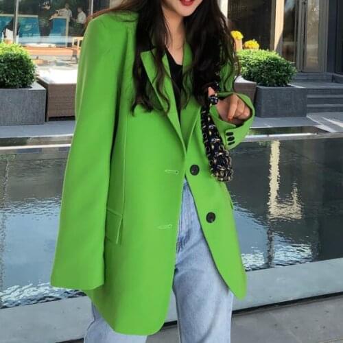 Autumn 2021 spring Notched Single-breasted Green Full Loose Suit Fashion Big Pocket Coat High quality office lady blazer FT534