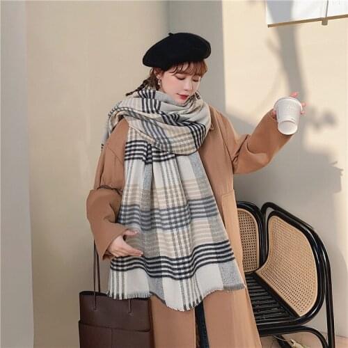 Imitation Cashmere Women Vintage Plaid Scarf Winter Warm Shawl Long Wrap Bandana Casual Tassel Wild Sweet Female Thick Blanket