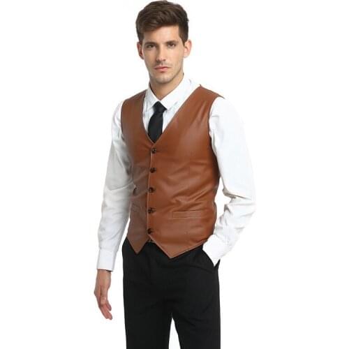 New Arrival Summer Mens Vest Fashion PU Leather V-Neck Collar Vests For Men Slim Fit Single Breasted Chaleco Hombre Plus Size