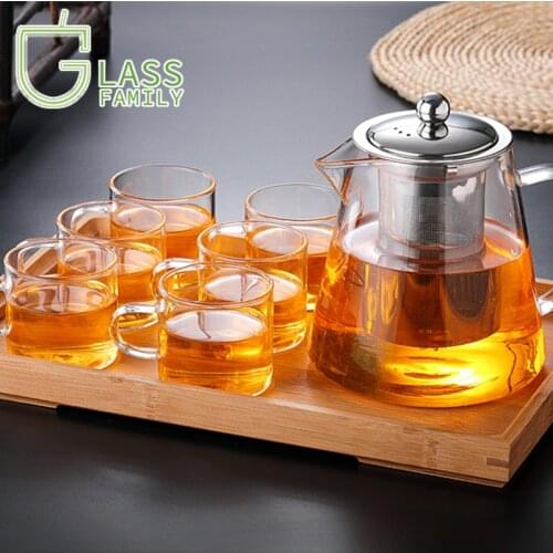 1.3L Glass Pitcher Borosilicate Teapot with Removable Infuser Stovetop Safe Kettle Tea Pot Set Glass Teapot with 6 Cups Kung Fu
