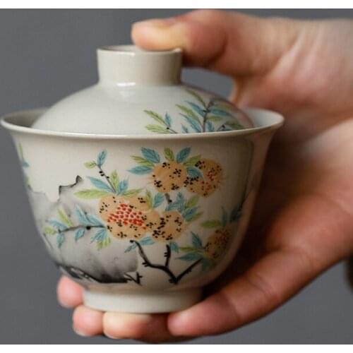 120ml Small 5 Style Gaiwan For Tea Ceramic Pomegranate Tureen With Lid Teaware Chinese Orchid Cup Chrysanthemum Bowl Deer Chawan