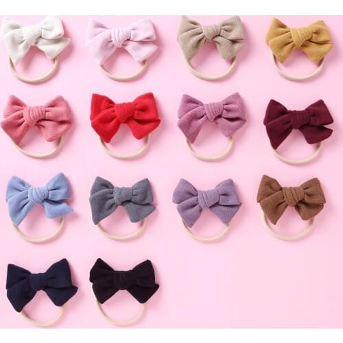14 colors Handmade Newborn kids Bow Nylon Headbands Soft Nylon Headwear Nylon Elastic Head band