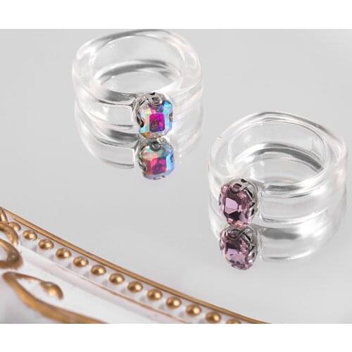 2 Pcs/Set Hot Transparent Arcylic Resin Rings for Women Boho Rhinestone Round Korean Style Ring Fashion Engagement Jewelry